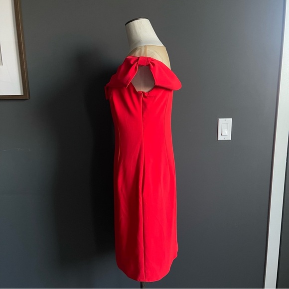 NWT Red Odrella Sheer Bow Holiday Evening Dress - Picture 3 of 11